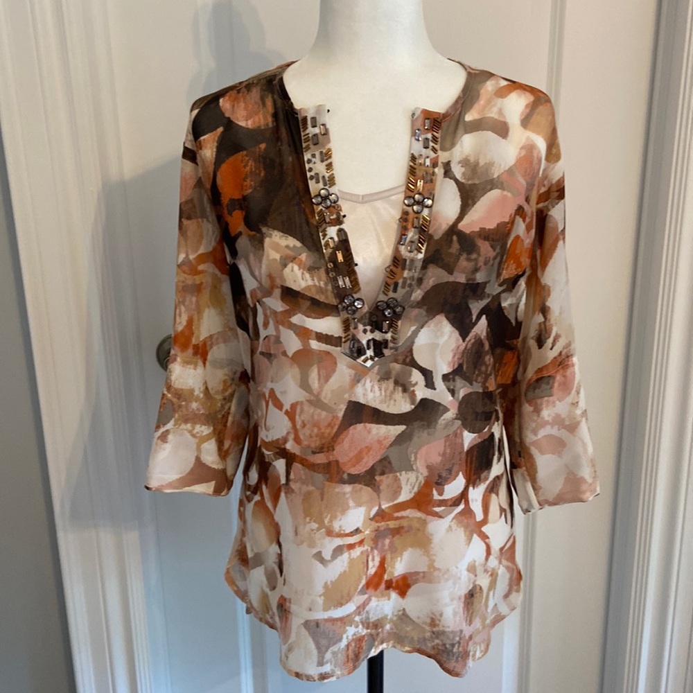 Pretty Peter Nygard Bohemian Double Layer Top With Detailed V-Neck. Size Small. - Picture 1 of 13